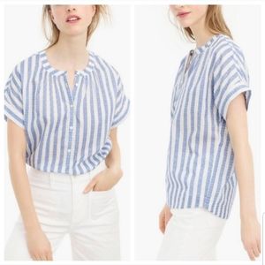 NWT J. Crew Point Sur Short-Sleeve Popover Shirt in Cotton Dobby Stripe